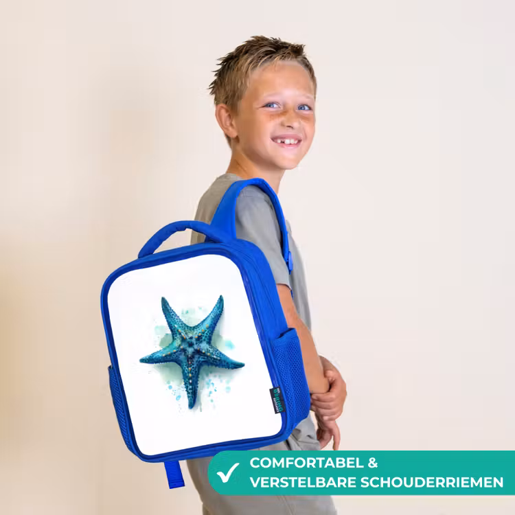 Kinderrugzak - Blauw - Zeesterrenpracht op wit doek — 4