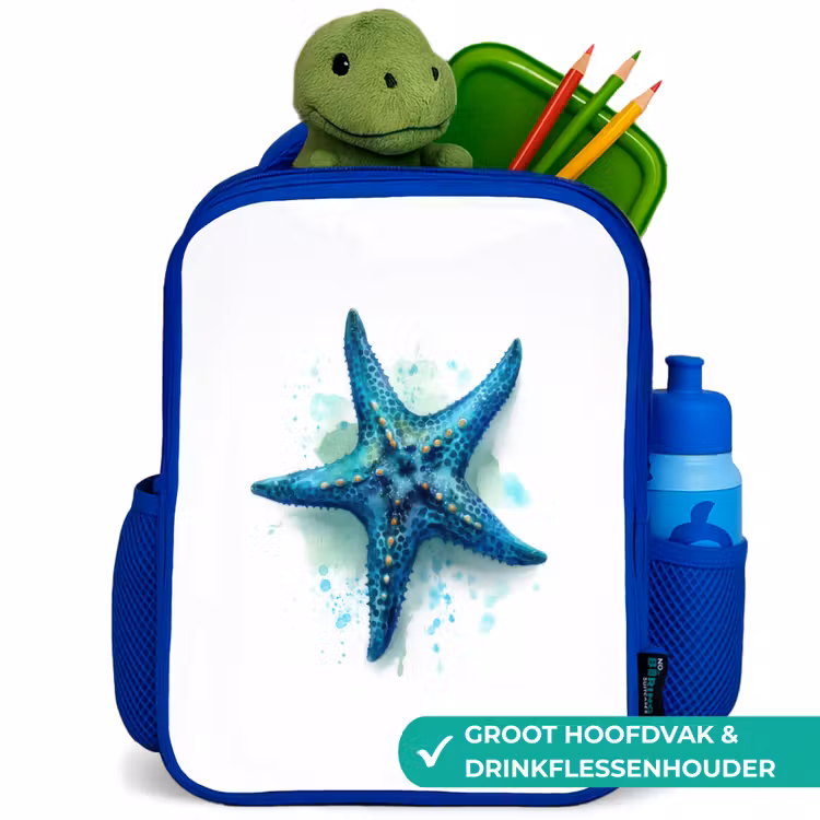 Kinderrugzak - Blauw - Zeesterrenpracht op wit doek — 6