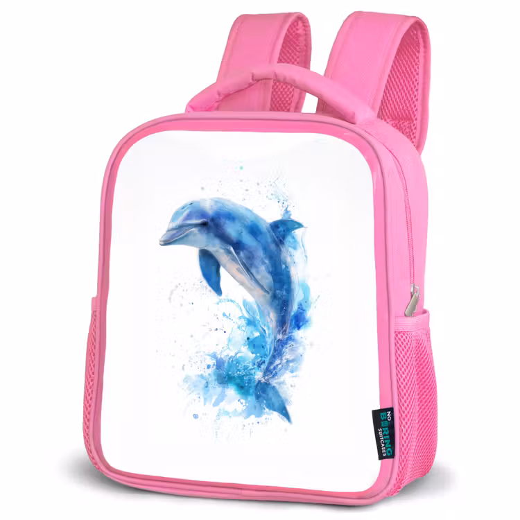 Kinderrugzak - Roze - Springende dolfijn in aquarelspetters — 4