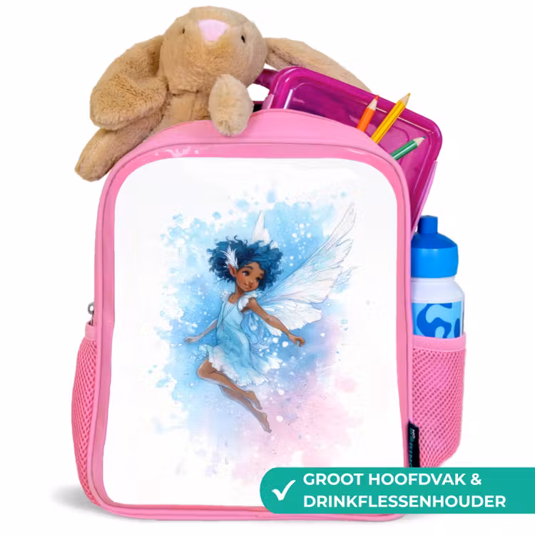 Kinderrugzak - Roze - Dansende elf met blauwe vleugels en waterverf-effect — 2