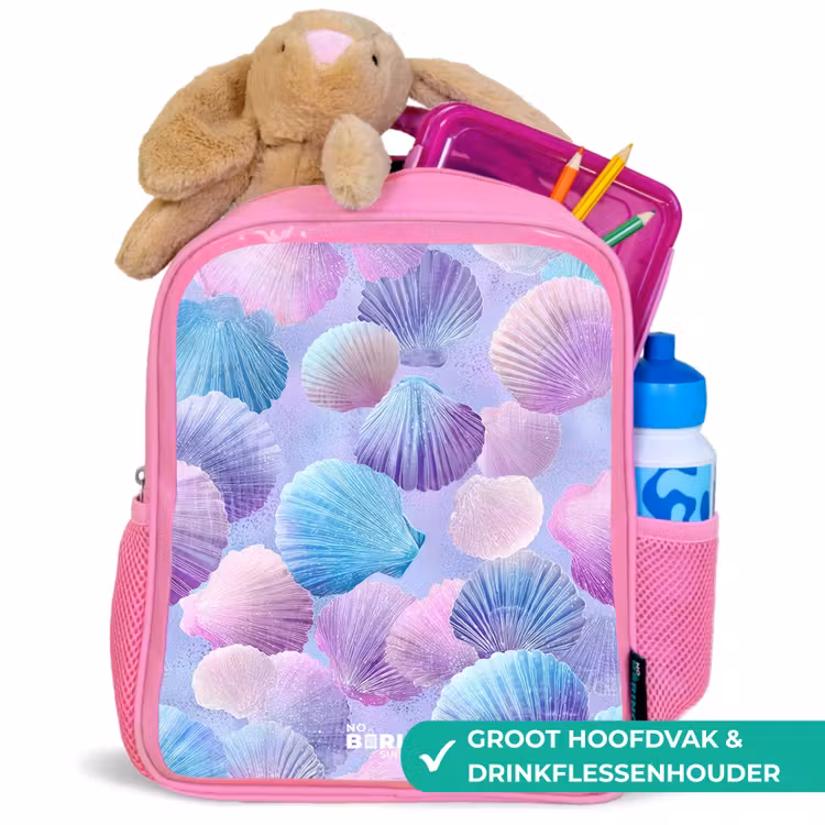 Kinderrugzak - Roze - Gekleurde schelpen op een paarse achtergrond — 2