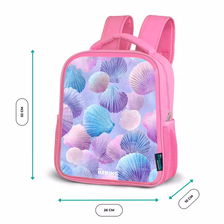 Kinderrugzak - Roze - Gekleurde schelpen op een paarse achtergrond — 3