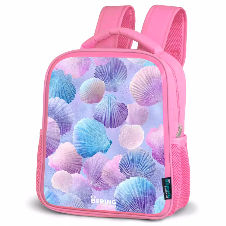 Kinderrugzak - Roze - Gekleurde schelpen op een paarse achtergrond — 4