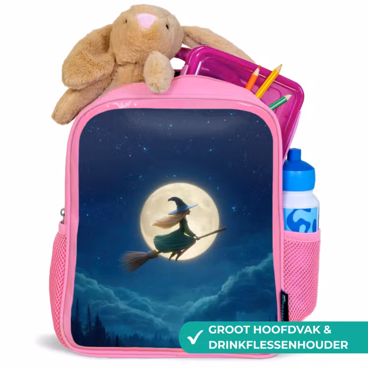 Kinderrugzak - Roze - Magische nachtvlucht van een heks voor volle maan — 2
