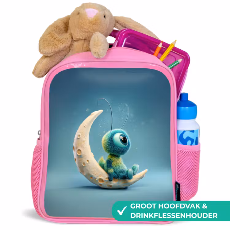Kinderrugzak - Roze - Dromerig pluiswezentje zittend op maansikkel β 2