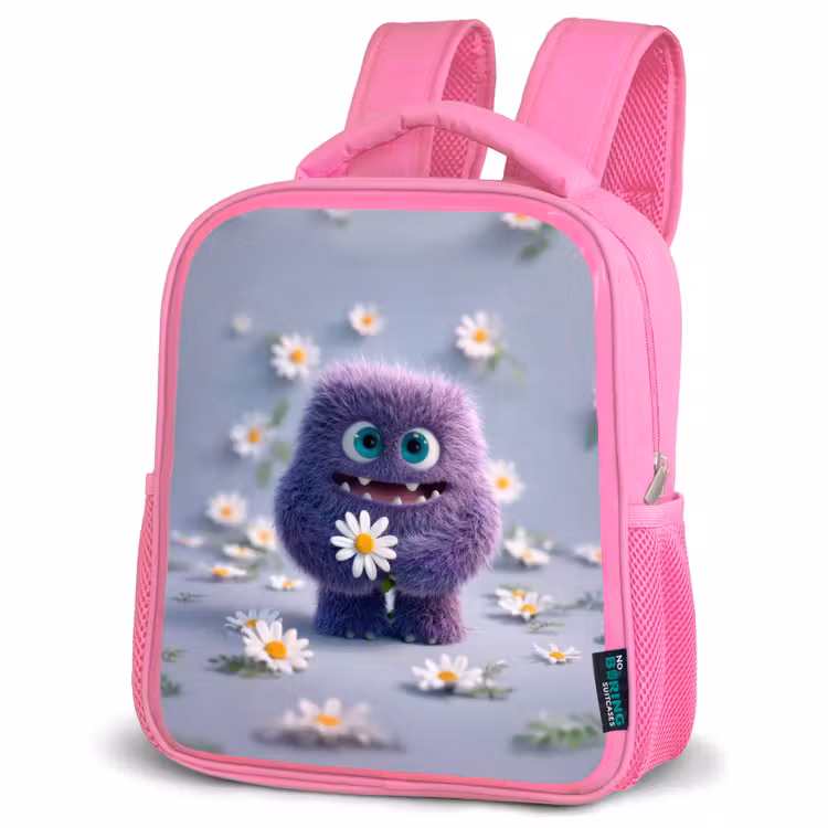 Kinderrugzak - Roze - Lief paars pluismonster met madeliefje — 4