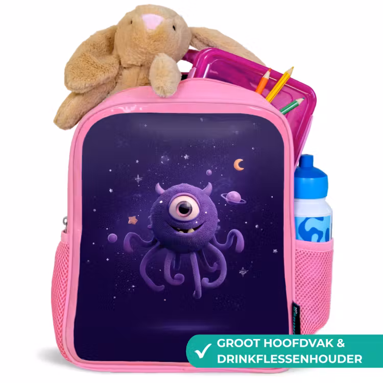 Kinderrugzak - Roze - Vriendelijk éénogig ruimtewezen in paars — 2