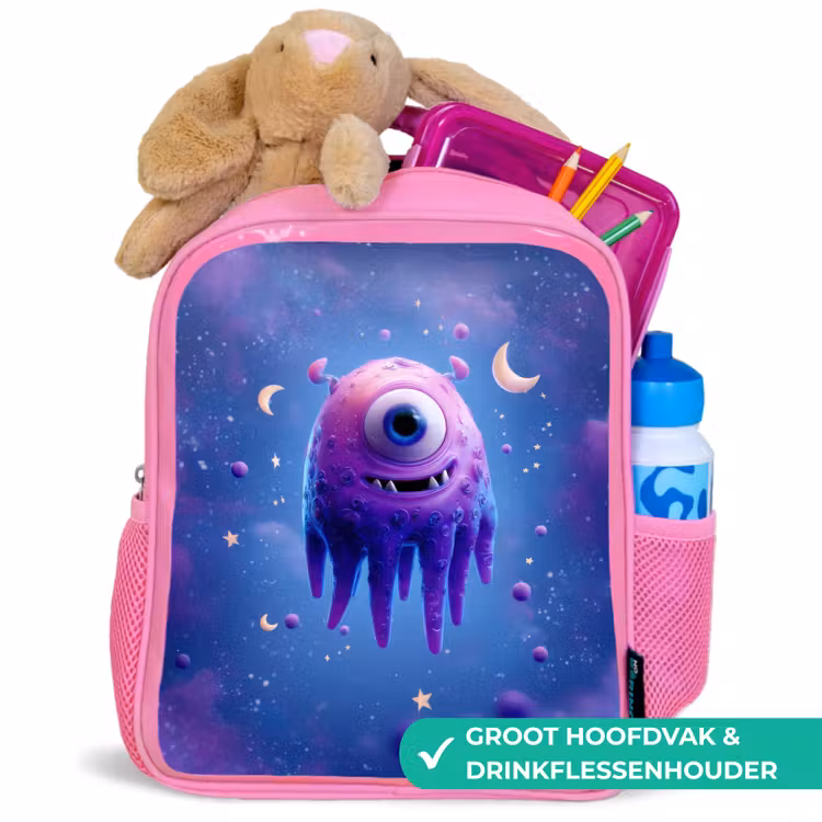 Kinderrugzak - Roze - Zwevend druppelvormig ruimtewezen met maanogen — 2