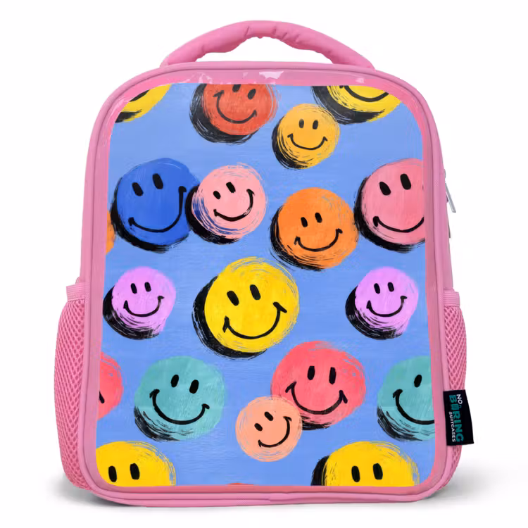 Kinderrugzak - Roze - Getekende smileykrabbels met felle penseelstreken — 1