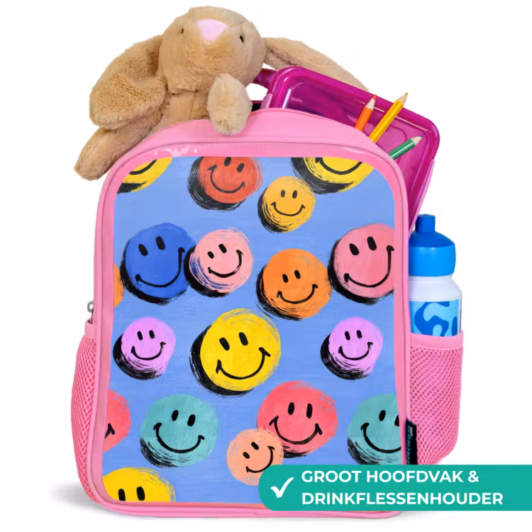 Kinderrugzak - Roze - Getekende smileykrabbels met felle penseelstreken — 2