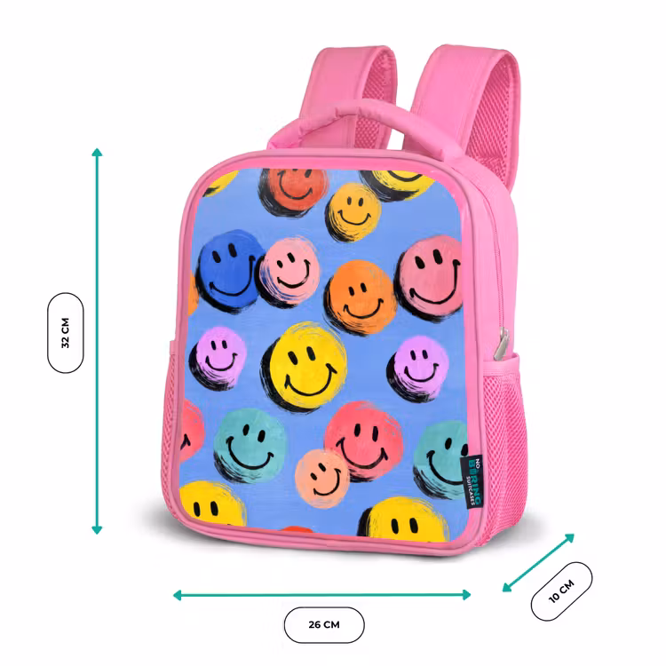 Kinderrugzak - Roze - Getekende smileykrabbels met felle penseelstreken — 3