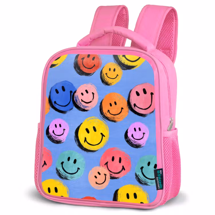 Kinderrugzak - Roze - Getekende smileykrabbels met felle penseelstreken — 4