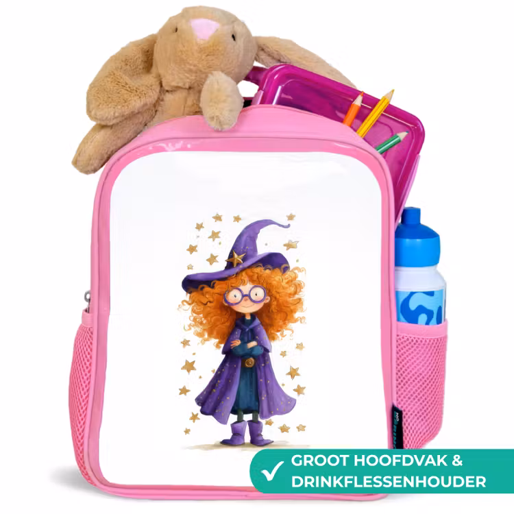 Kinderrugzak - Roze - Kleine toverheks met grote bril en sterrenmantel — 2