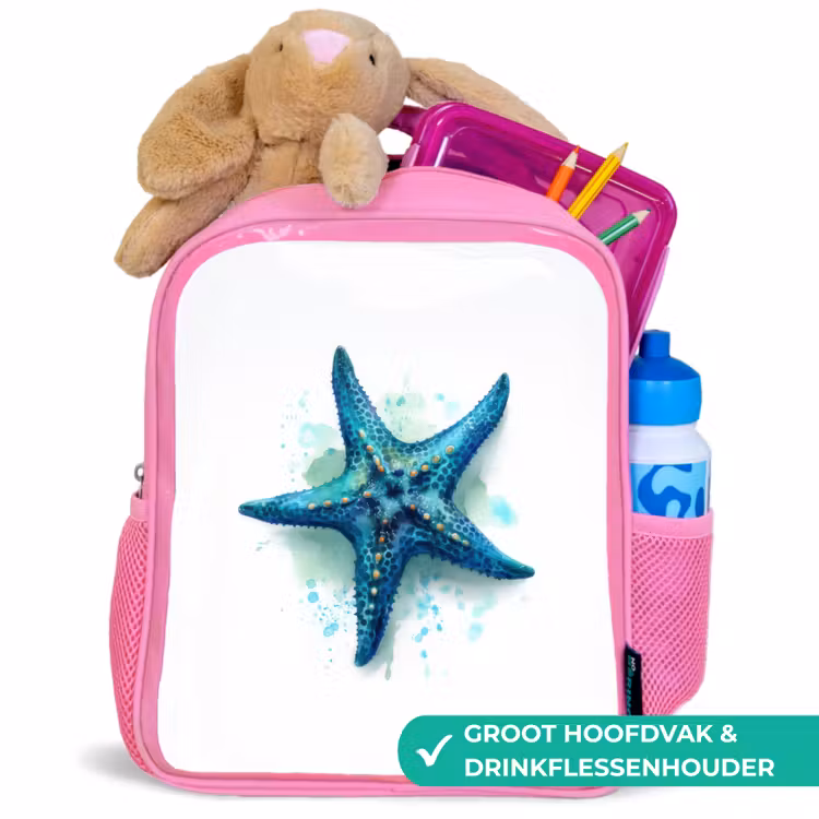 Kinderrugzak - Roze - Zeesterrenpracht op wit doek — 2