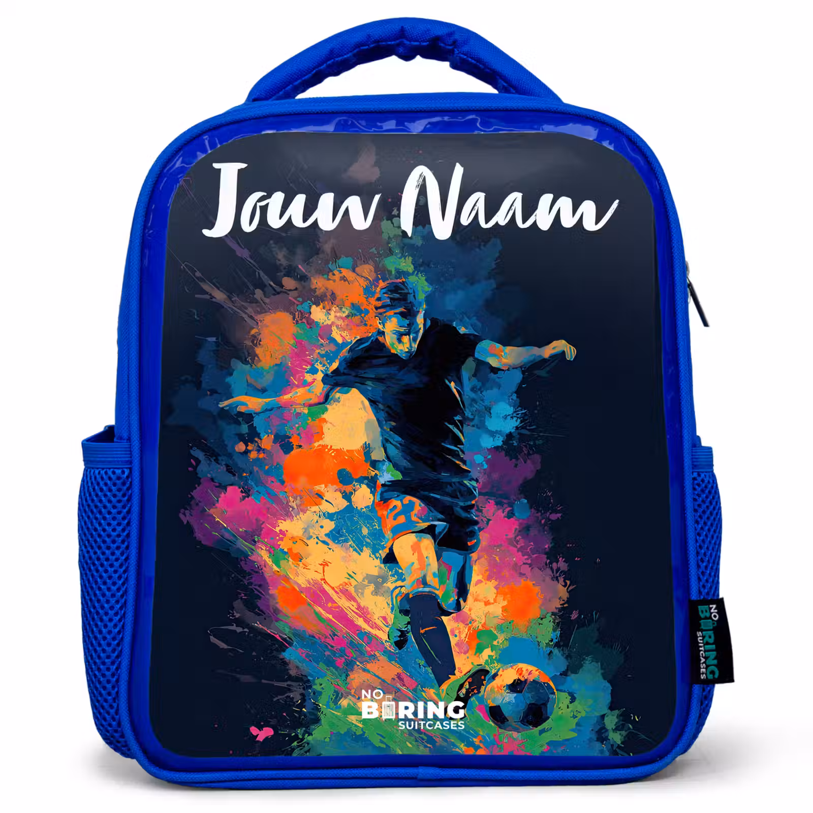 Kinderrugzak met naam - Blauw - Neon - Voetballer - Kleurrijk — 1