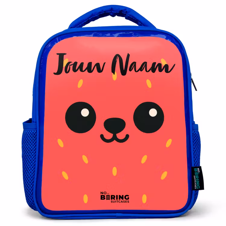 Kinderrugzak met naam - Blauw - Kawai - Aardbei - Rood — 1