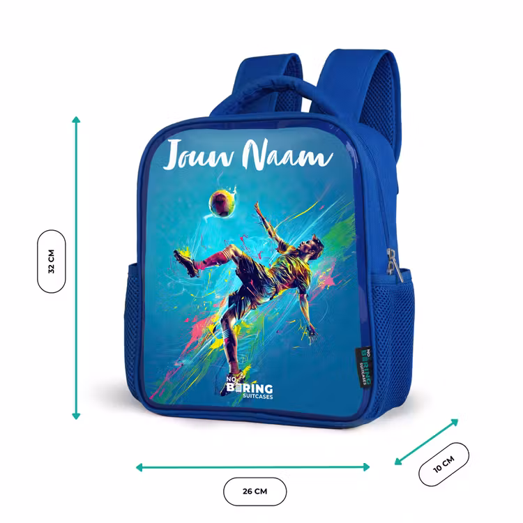 Kinderrugzak met naam - Blauw - Neon - Voetbal - Schop - Kleurrijk — 5