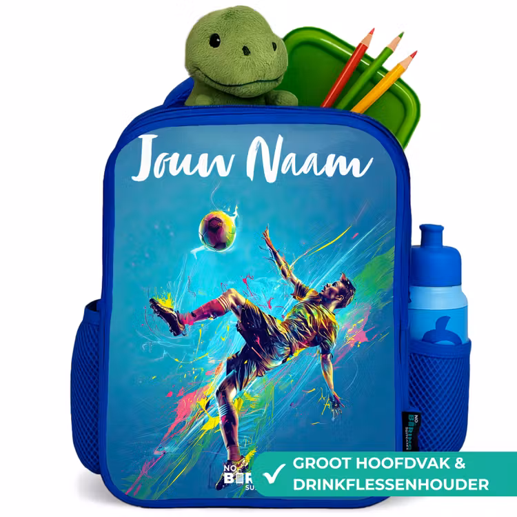 Kinderrugzak met naam - Blauw - Neon - Voetbal - Schop - Kleurrijk — 6