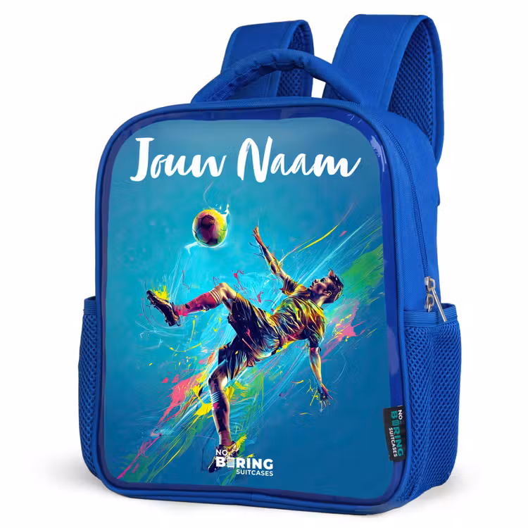 Kinderrugzak met naam - Blauw - Neon - Voetbal - Schop - Kleurrijk — 7