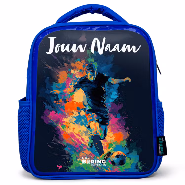Kinderrugzak met naam - Blauw - Neon - Voetballer - Kleurrijk — 1
