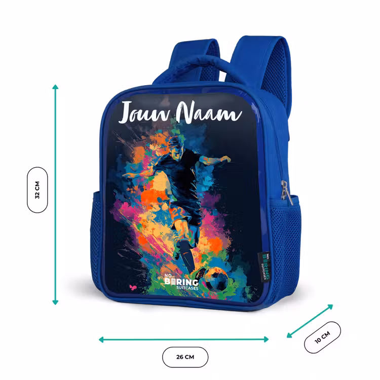 Kinderrugzak met naam - Blauw - Neon - Voetballer - Kleurrijk — 5