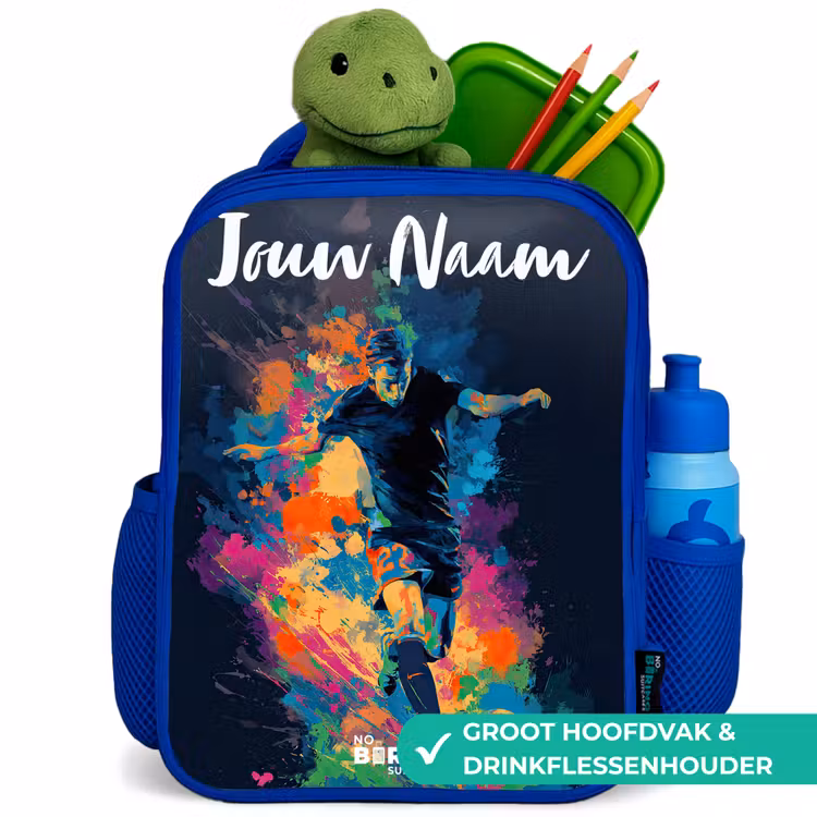 Kinderrugzak met naam - Blauw - Neon - Voetballer - Kleurrijk — 6