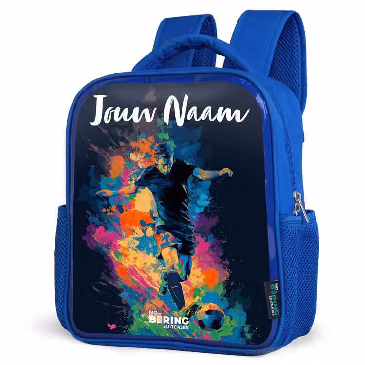 Kinderrugzak met naam - Blauw - Neon - Voetballer - Kleurrijk — 7