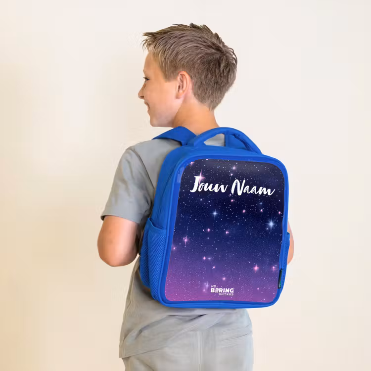 Kinderrugzak met naam - Blauw - Sterren - Galaxy - Blauw - Roze — 3