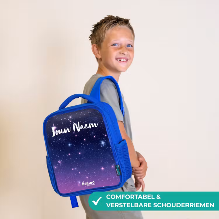 Kinderrugzak met naam - Blauw - Sterren - Galaxy - Blauw - Roze — 4