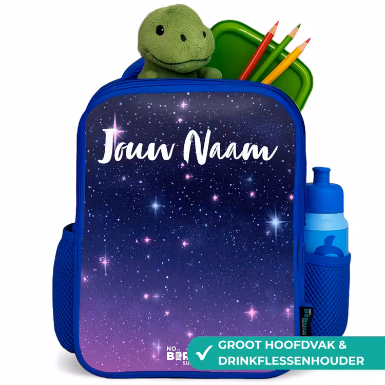 Kinderrugzak met naam - Blauw - Sterren - Galaxy - Blauw - Roze — 6