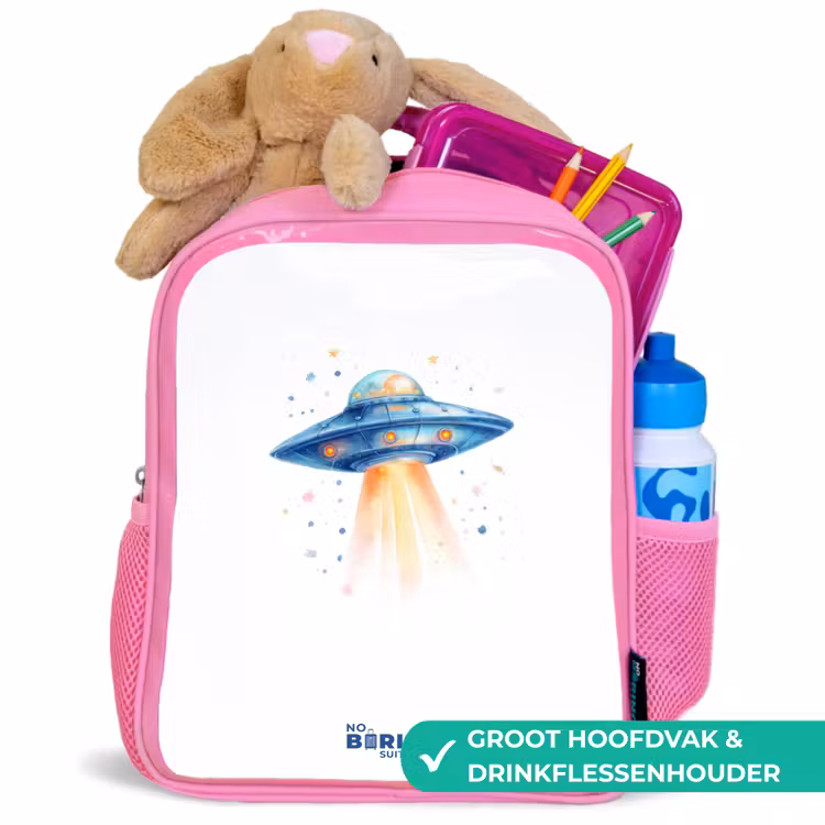 Kinderrugzak - Roze - Blauw ruimteschip met lichtstraal — 2