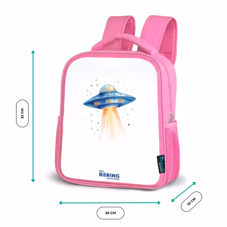 Kinderrugzak - Roze - Blauw ruimteschip met lichtstraal — 3
