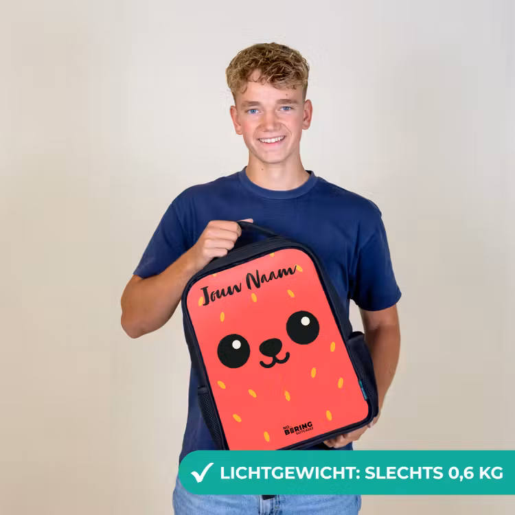Kinderrugzak met naam - Zwart - Kawai - Aardbei - Rood — 2