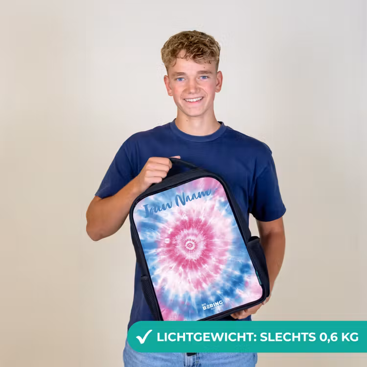 Kinderrugzak met naam - Zwart - Tie dye - Abstract - Blauw - Roze — 2