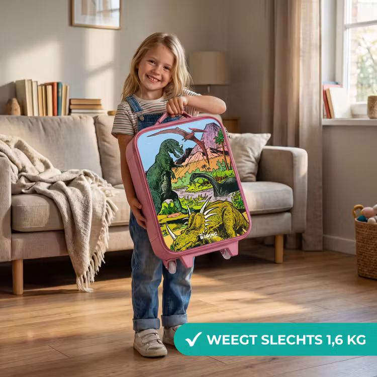 Kinderkoffer - Roze - Dino's bij een vulkaan — 2
