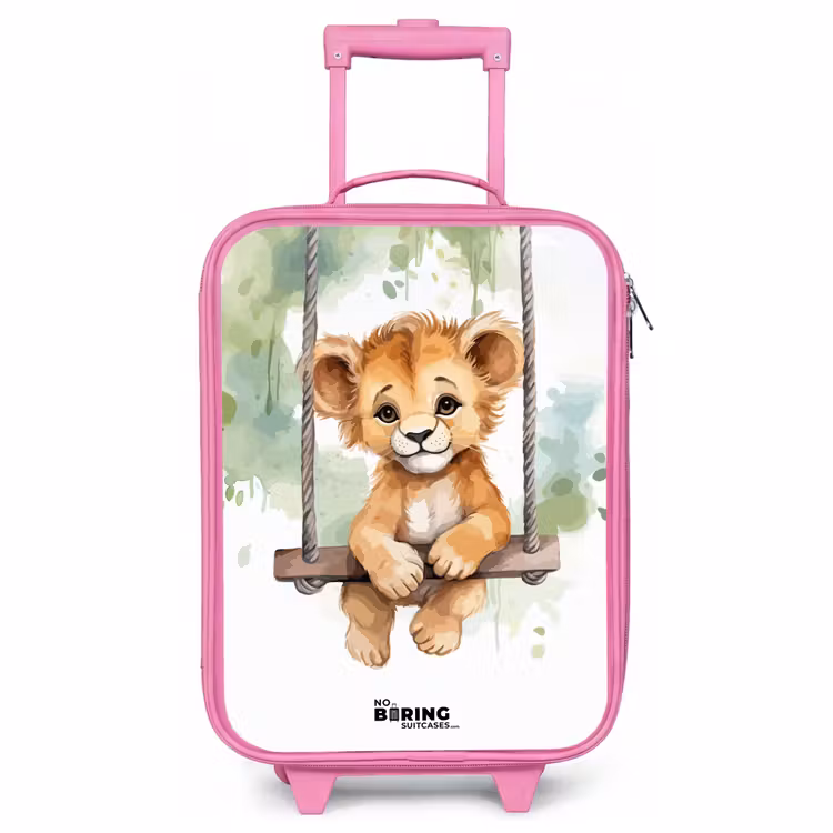 Kinderkoffer - Roze - Leeuwenwelpje met schommel illustratie — 1