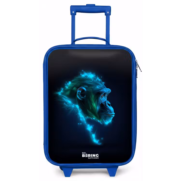 Kinderkoffer - Blauw - Neon silhouet van een chimpansee — 1