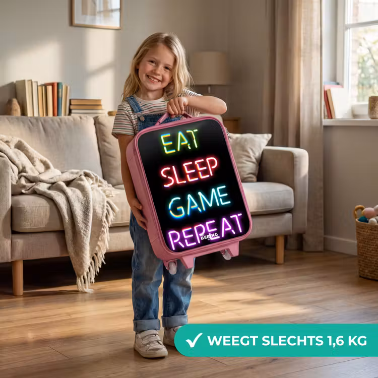 Kinderkoffer - Roze - Qoute met neon lichten — 2