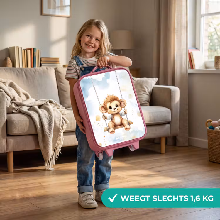 Kinderkoffer - Roze - Schommelend aapje van waterverf — 2
