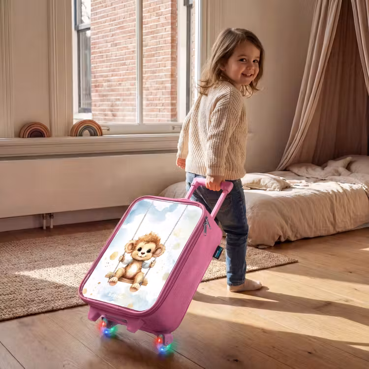 Kinderkoffer - Roze - Schommelend aapje van waterverf — 3