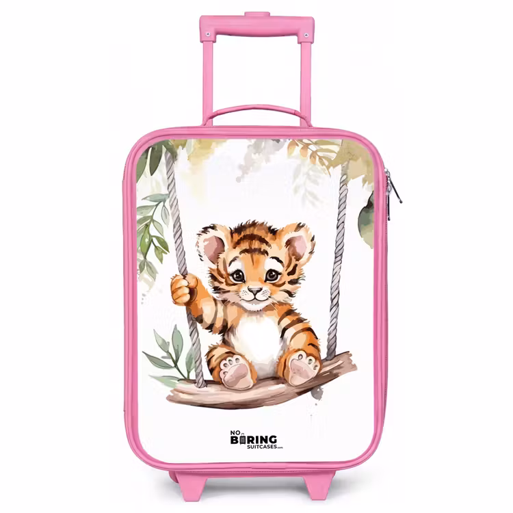 Kinderkoffer - Roze - Schommelend tijgerwelpje waterverf tekening — 1