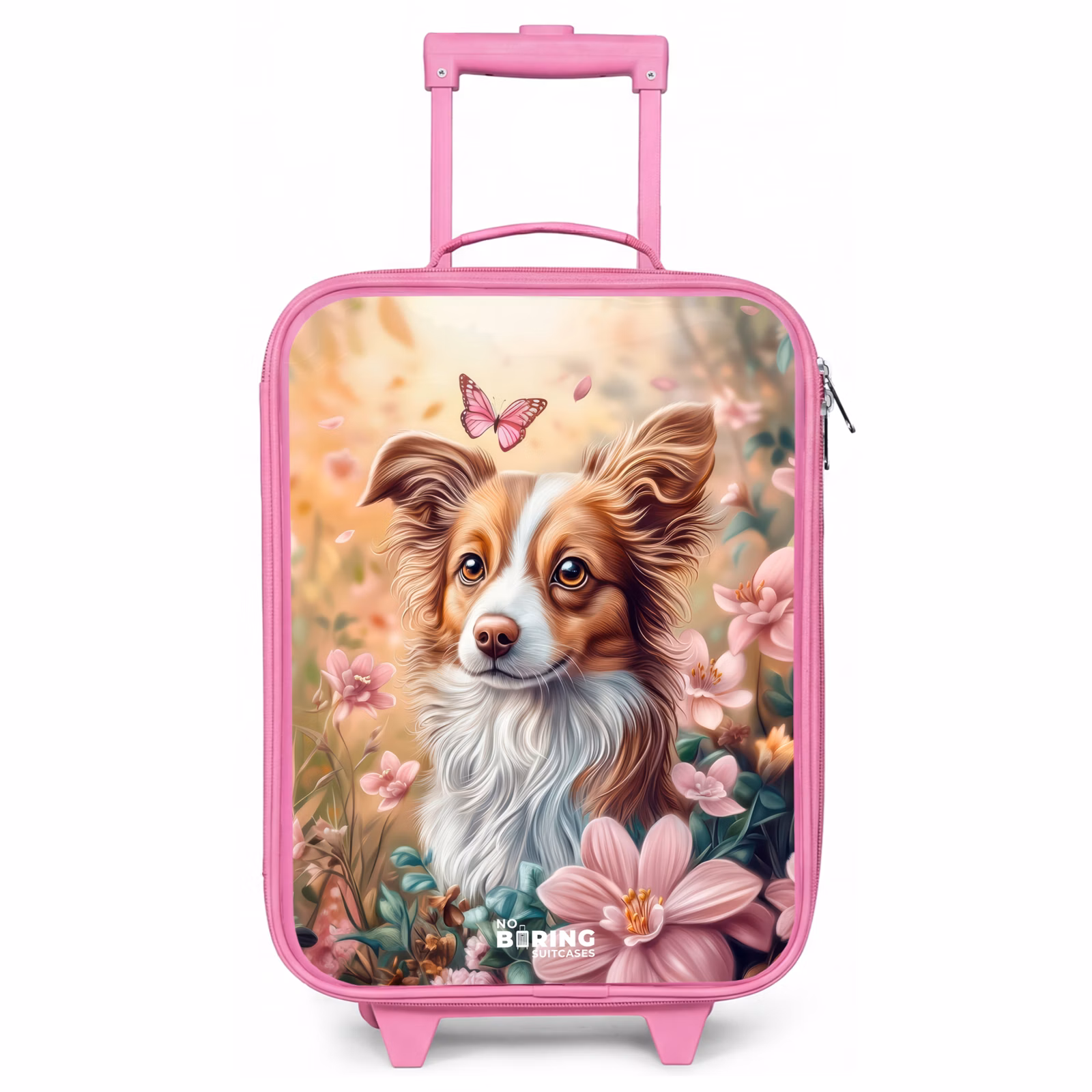 Kinderkoffer - Roze - Hond in bloemenveld met vlinders — 1