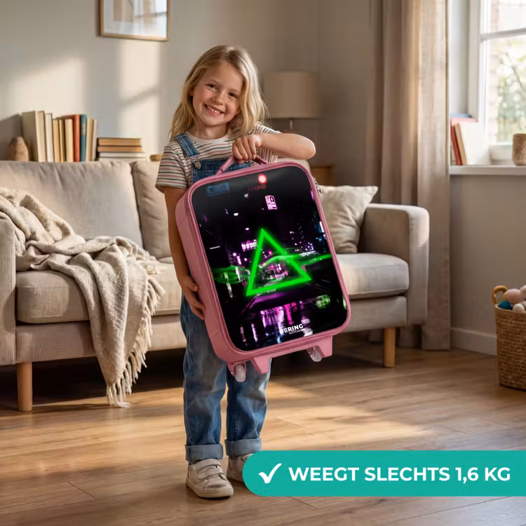 Kinderkoffer - Roze - Felgroen driehoek boven een stadstraat — 2