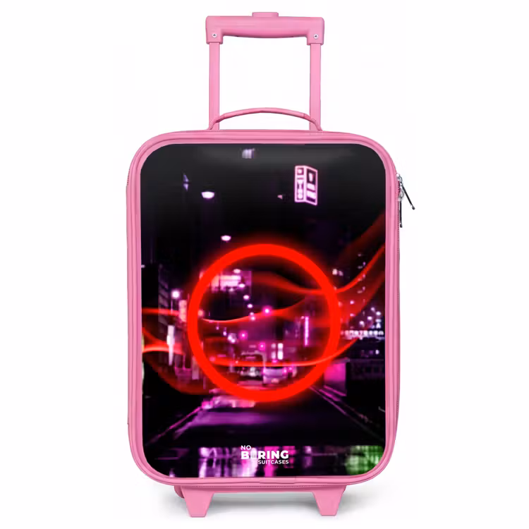 Kinderkoffer - Roze - Felrode cirkel boven een neonverlichte stad — 1