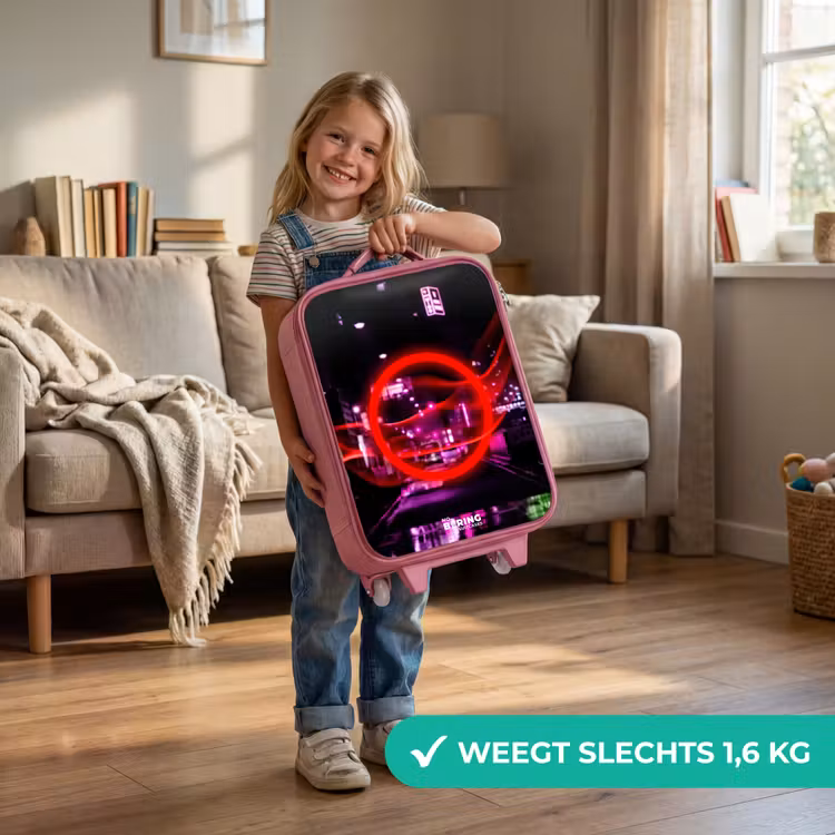 Kinderkoffer - Roze - Felrode cirkel boven een neonverlichte stad — 2