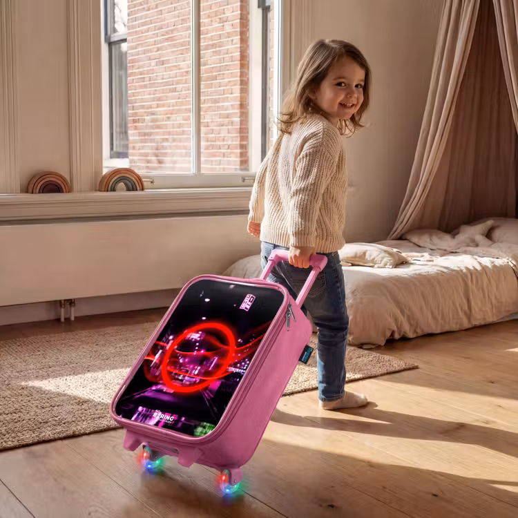Kinderkoffer - Roze - Felrode cirkel boven een neonverlichte stad — 3