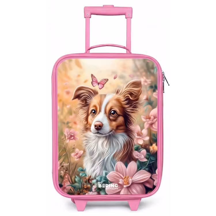 Kinderkoffer - Roze - Hond in bloemenveld met vlinders — 1