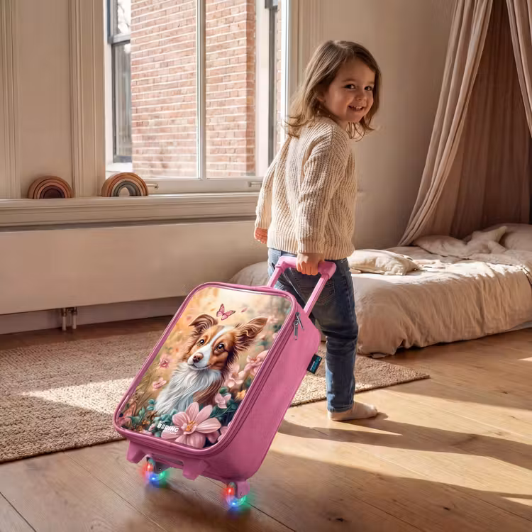 Kinderkoffer - Roze - Hond in bloemenveld met vlinders — 3