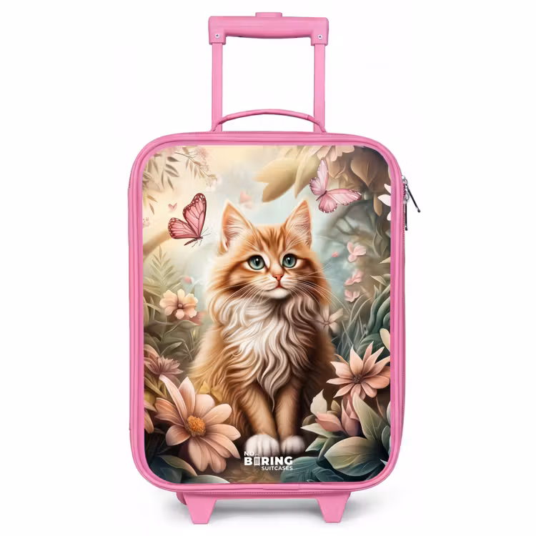 Kinderkoffer - Roze - Kat in bloemenveld met roze vlinders. — 1