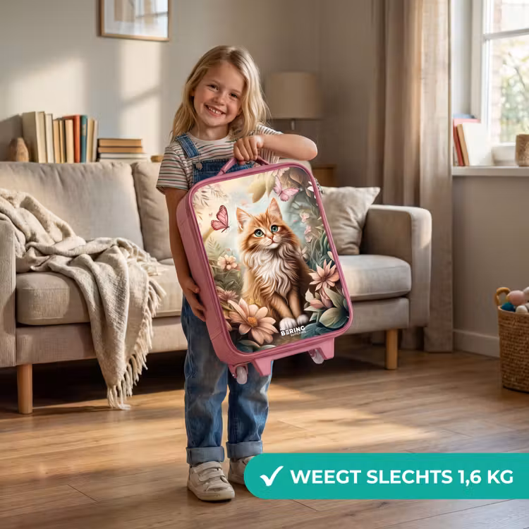 Kinderkoffer - Roze - Kat in bloemenveld met roze vlinders. — 2
